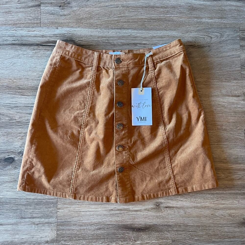 Brown Corduroy YMI Midi Button Up Skirt Size 9